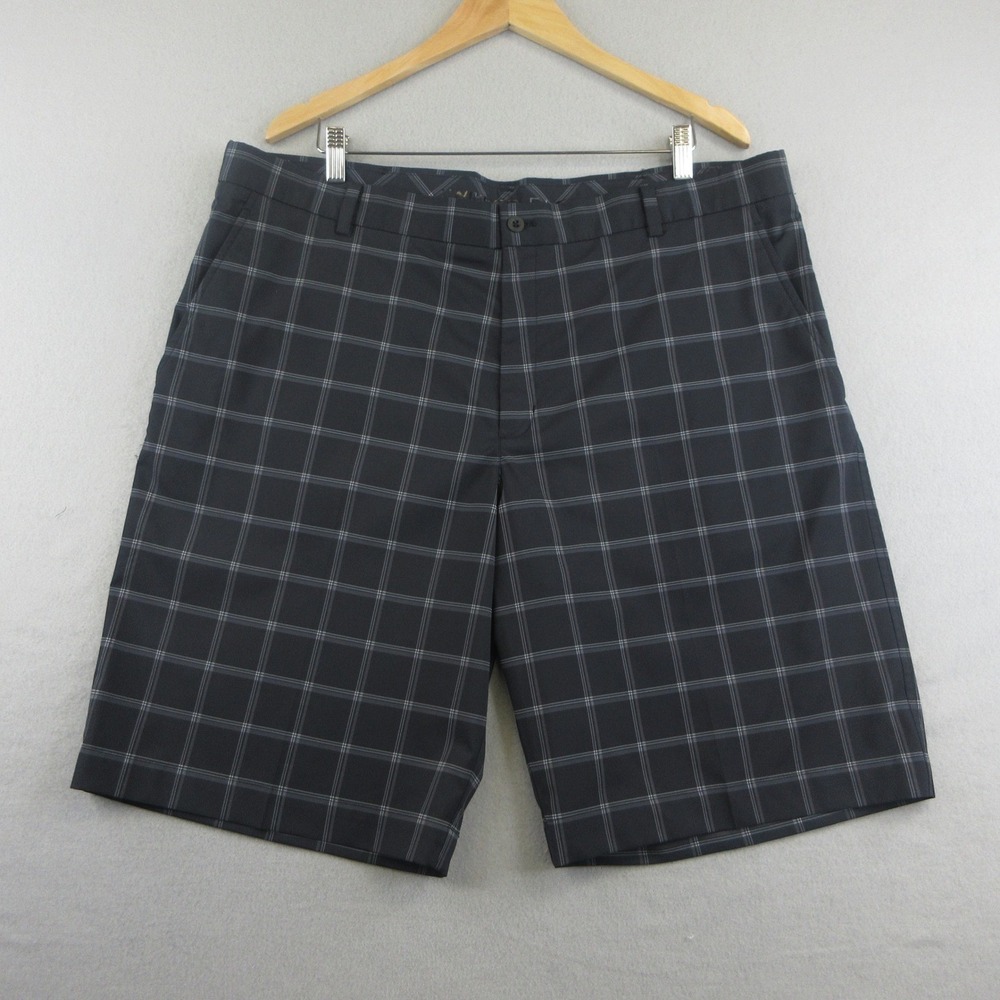Nike Golf Shorts Men 40 Black Gray Plaid Chino Performance Flat Front Stretch